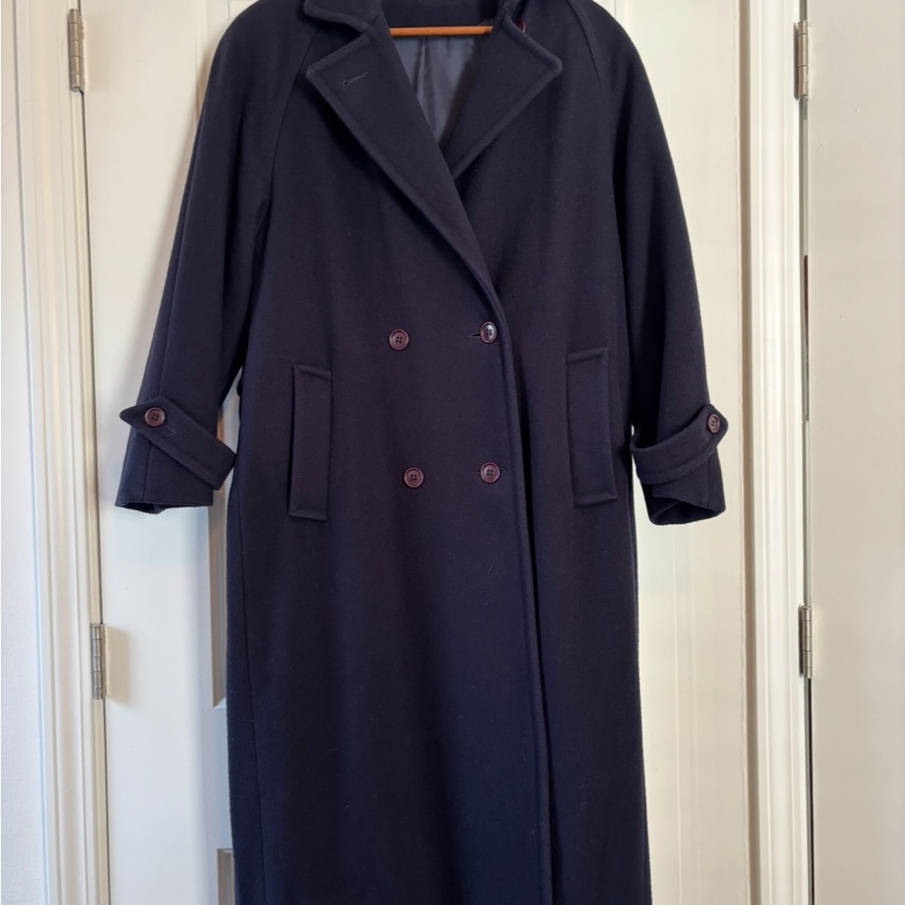 Womens Double-Breasted Long Trench Coat - Navy